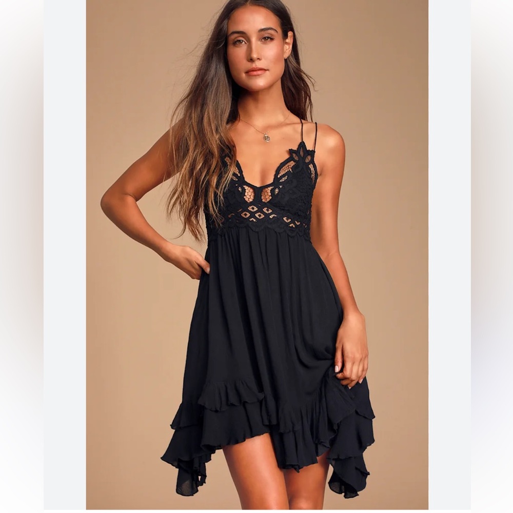 NWT Free People Adella Black Slip Dress XS